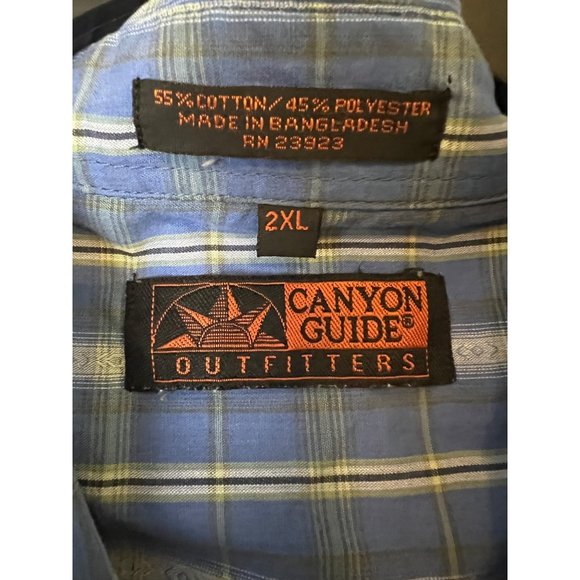 Canyon Guide Outfitters Shirt Mens 2XL Blue Plaid Pearl Snap Short Sleeve Pocket - Picture 6 of 9